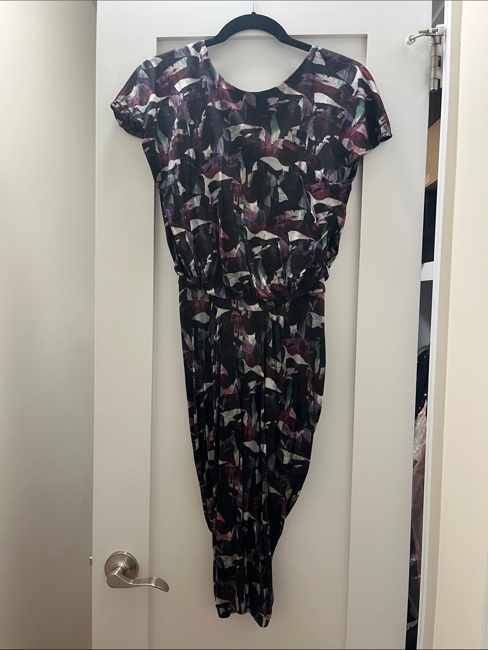 SALONI Abstract-Print Midi Dress with Plum and Green Accents